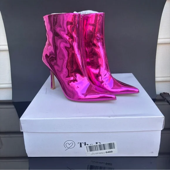 The Drop Metallic Hot Pink Y2K Ankle Boots Size 7 - Picture 10 of 11
